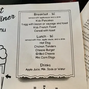 Kids menu