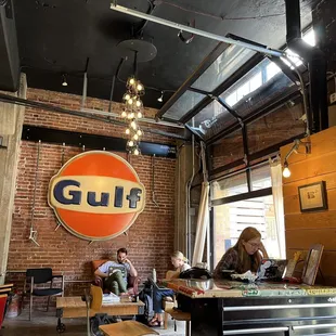 Indoor seating area. The front is open on warmer days.