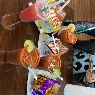 a table full of drinks