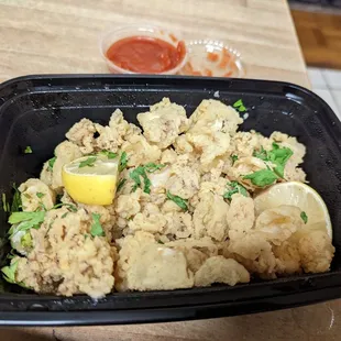 Calamari fritti, takeout