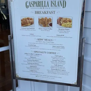 a menu for breakfast