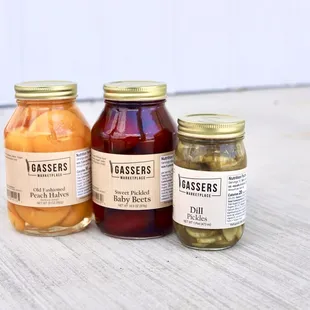 three jars of pickles