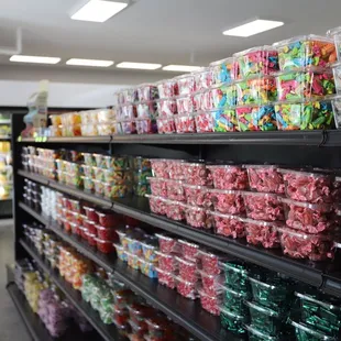a shelf of candy