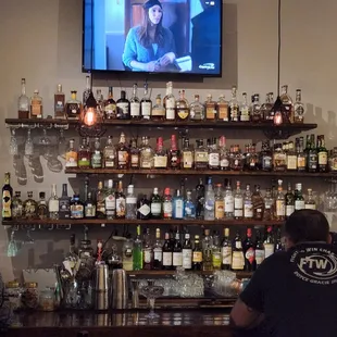 a television in a bar