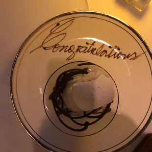 We were celebrating my retirement. Gabriel surprised me with a small serving of ice cream. Very nice and unexpected touch.