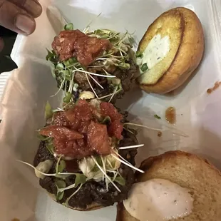 Black and bleu sliders, seemed to have gotten even smaller