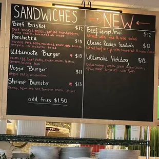 Sandwiches and New on the menu.