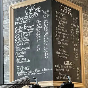 Coffee menu