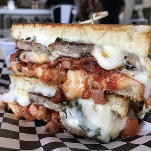 Meat-a-Lover&apos;s Grilled Cheese:  Italian Sausage, Pepperoni, Ham