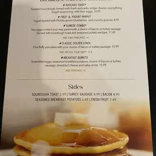 Breakfast menu