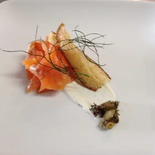 Cured Article Char with Horseradish Cream and Fennel Top Kimchee (created for a tasting menu catering event)