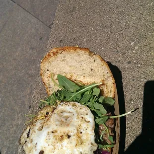 Goat burger with egg