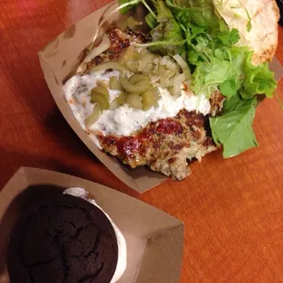 Buffalo Chicken Burger and Chocolate Whoopi Pie