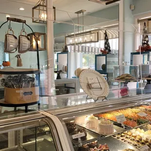 a display of pastries in a bakery