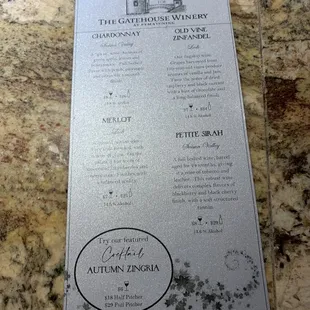 Wine menu