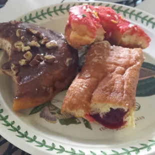 Chocolate nutty, pink sprinkles, raspberry log of deliciousness