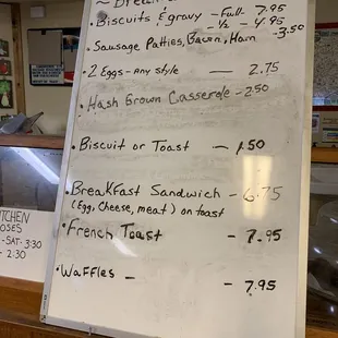 Breakfast menu