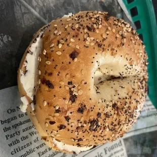 Everything bagel with cream cheese