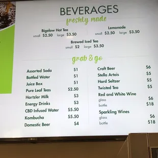 Beverage menu