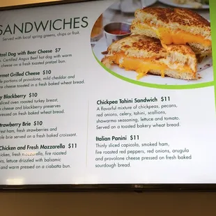Sandwich menu