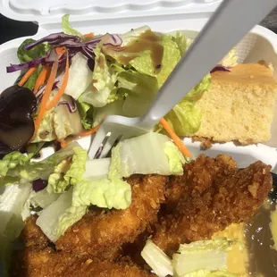 The crispy chicken daily special with cornbread