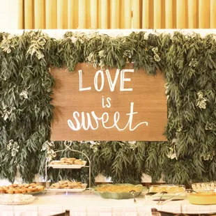 Dessert table custom backdrop we created and brought into the space. See our website for more photos of this event (www.milkmaiddesigns.com)