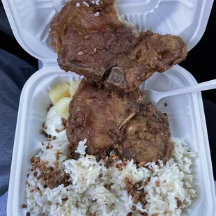 Couldn't wait but here's garlic rice with Hong Kong Hk Style Porkchop that I already bit !