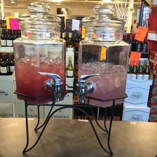 Viniq tasting one is mixed with ginger beer and the other is mixed with cranberry and pineapple juice.