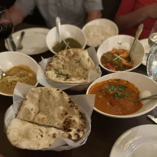 Naan, shrimp lamb and 2 chicken dishes!
