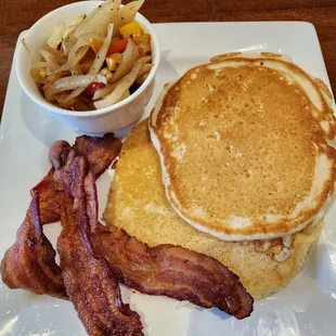 Pancake platter with bacon