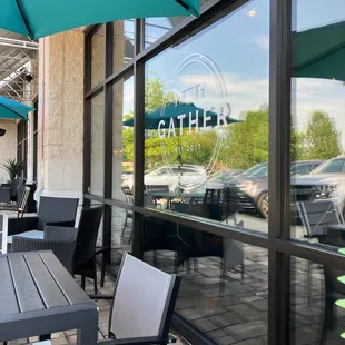 tables and umbrellas outside a restaurant