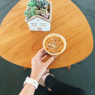 Pumpkin iced latte with oat milk