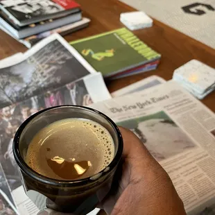 Gibraltar (Cortado) espresso with newspaper before work