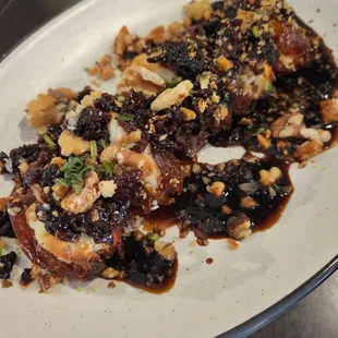 Stuffed Dates - goat cheese, walnuts, bacon jam, balsamic reduction