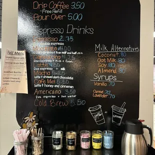Coffee menu