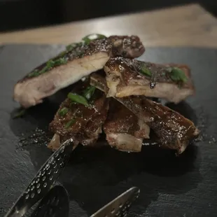 Miso-glazed Duroc pork ribs.