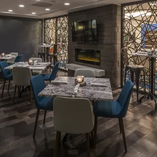 tables and chairs in a restaurant