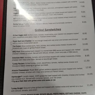 Sammies / Grilled $8 Spinach Pesto - $15 Croissant Club comes with sides Peanut Slaw, Tater Salad, Pesto Pasta,Cott Chz, Chips