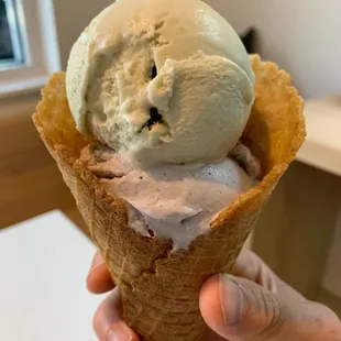 Pandan and lavender caramel ice cream