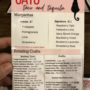 Drink menu