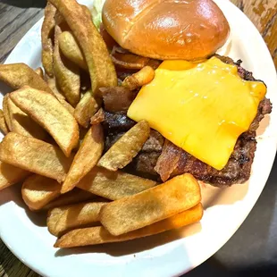a burger and fries