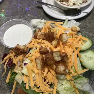 Side salad is large enough to share with 2 people