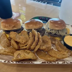 Mini cheeseburgers and onion petals