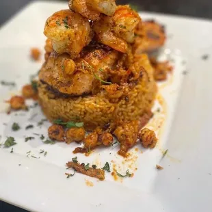 Seafood Cajun Fried Rice w/salmon, shrimp &amp; crawfish
