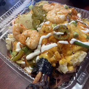 Shrimp and LOADED TURKEY LEG OVER-STUFFED POTATO W/SHRIMP