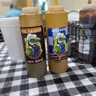 two bottles of bbq sauce