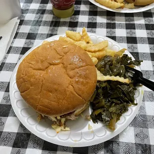 Gator Stacked (pulled pork &amp; cabbage sandwich) collard greens
