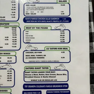 Gators BBQ update menu