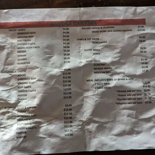 menu