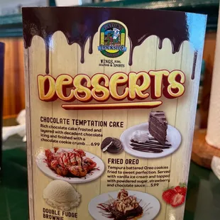 Dessert menu